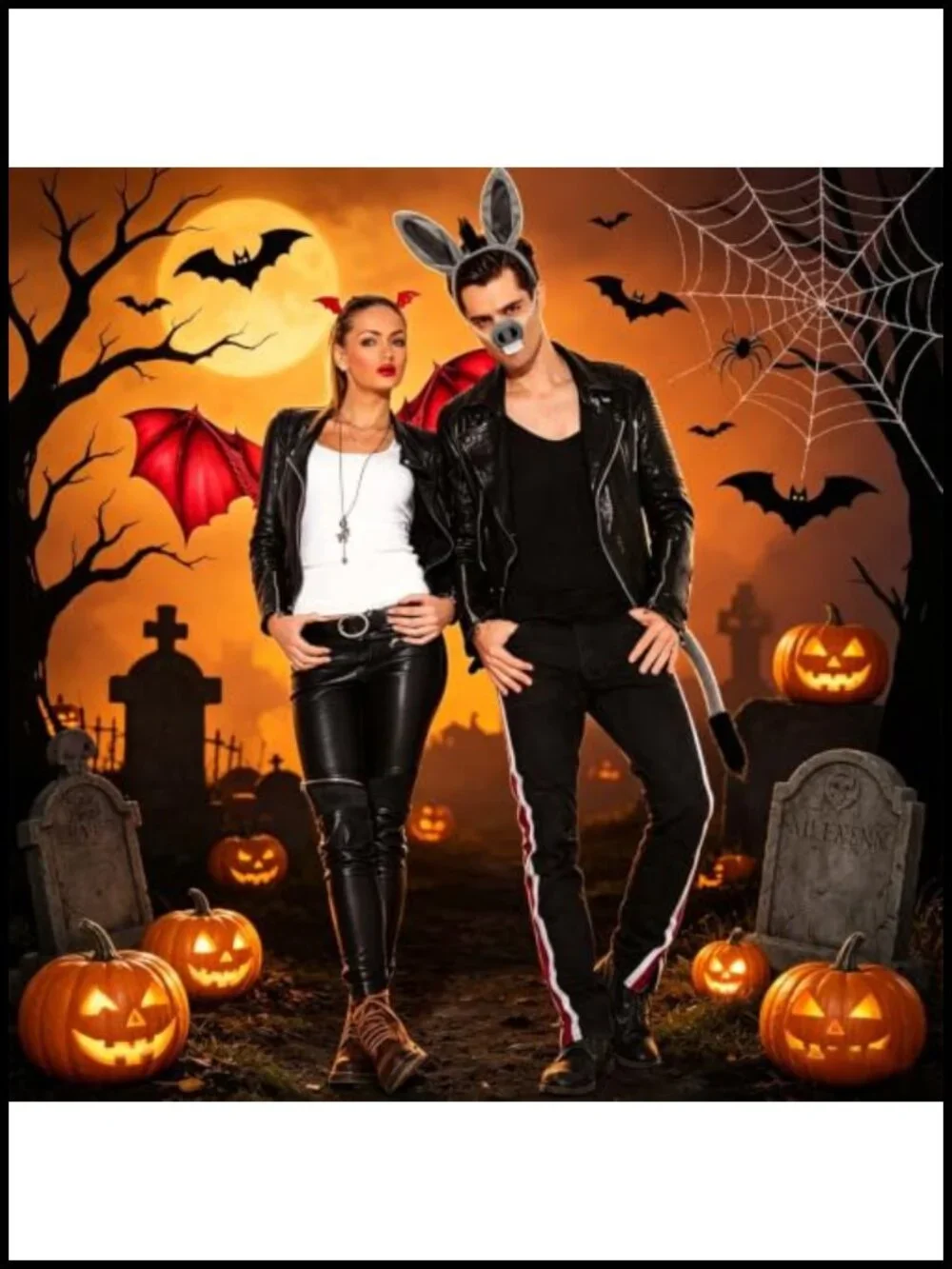 Halloween Couple Costume Accessories Set Dragon Wings Headband Donkey Ears Nose
